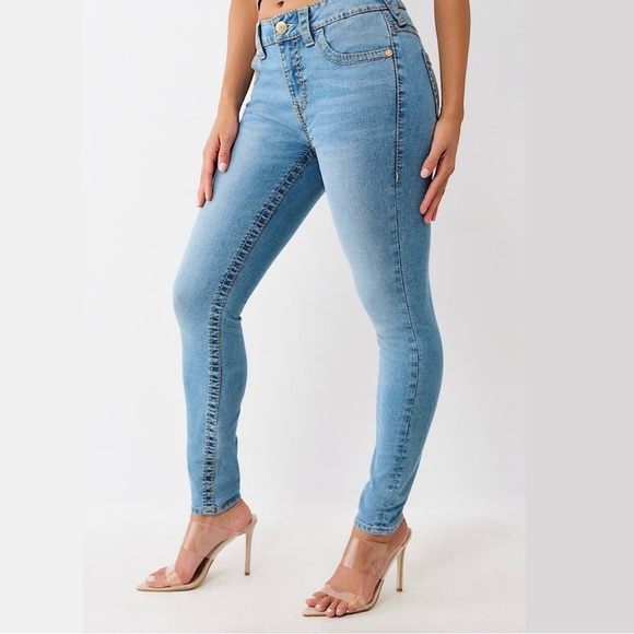 True Religion Jeans Size 29/8 Jennie Curvy Big T Mid Rise Skinny Light Wash NWT - Picture 1 of 10
